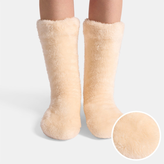 OHS Teddy Sherpa Reverse Slipper Socks - Cream