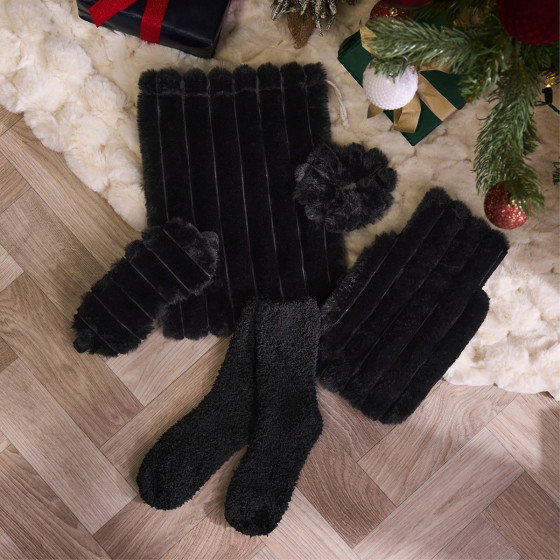 OHS Ribbed Hot Water Bottle Gift Set - Black