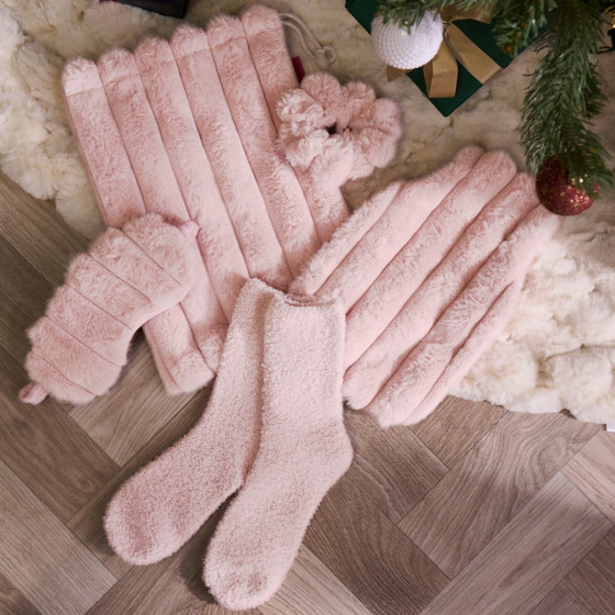 OHS Ribbed Hot Water Bottle Gift Set - Blush