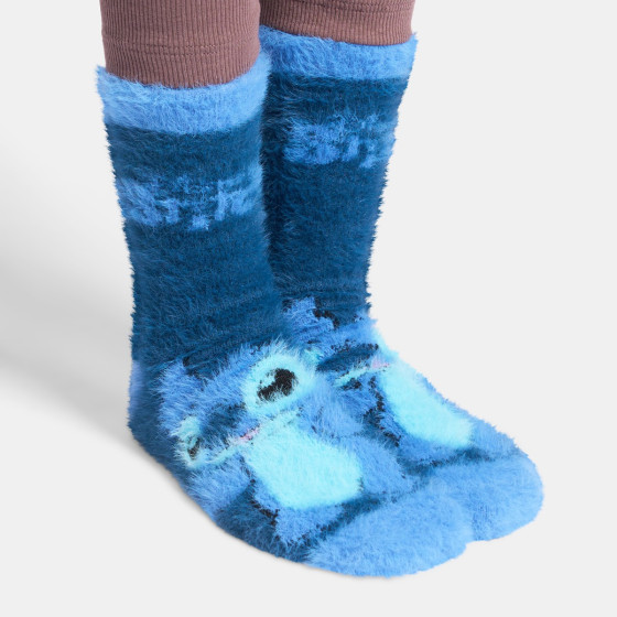 OHS Stitch Fluffy Socks, Blue - 3 Pack