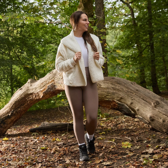 OHS Waterfall Teddy Fleece Shorter Length Cardigan - Cream