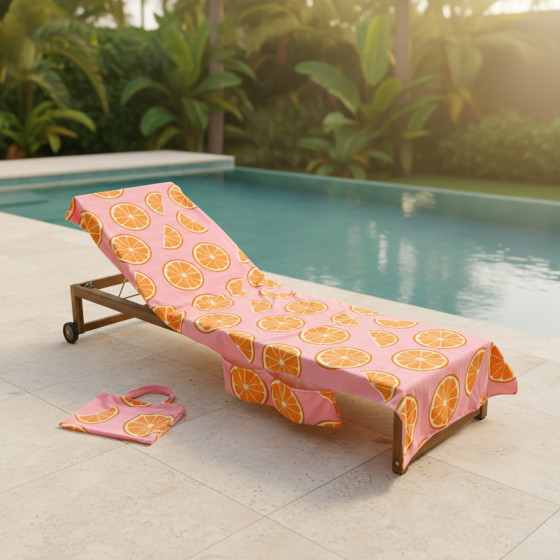 OHS Oranges Print Beach Towel in a Bag - Pink