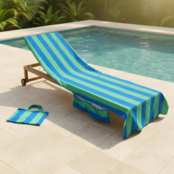 OHS Vertical Stripe Beach Towel in a Bag - Blue/Green