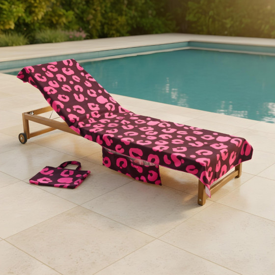 OHS Abstract Leopard Print Beach Towel in a Bag - Burgundy