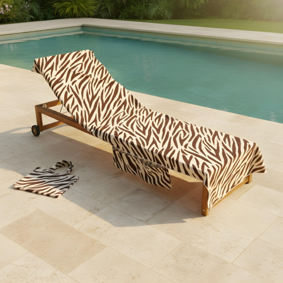 OHS Zebra Beach Towel in a Bag - Brown
