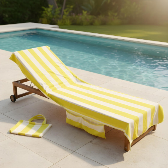 OHS Vertical Stripe Beach Towel in a Bag - Yellow