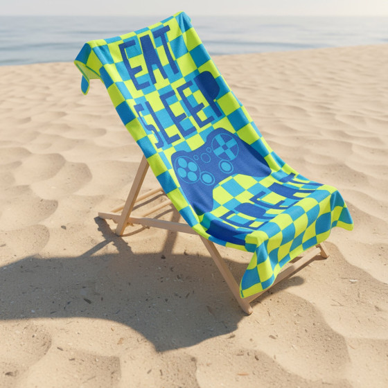 OHS Eat Sleep Game Slogan Beach Towel - Neon
