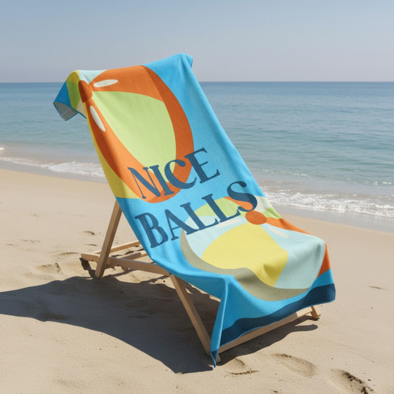 OHS Nice Balls Slogan Beach Towel - Blue