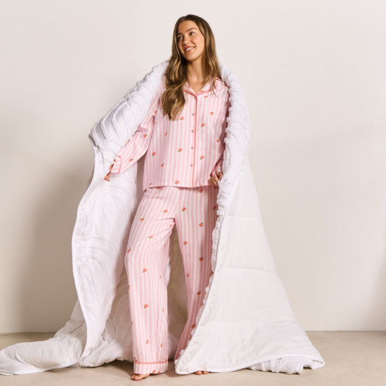 OHS Peach Print Striped Seersucker Pyjama Set - Pink