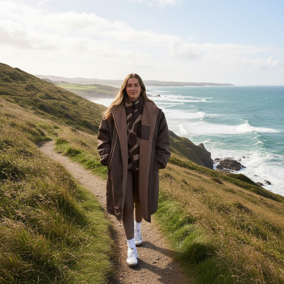 OHS Adults Water Resistant Sherpa Drying Robe - Brown