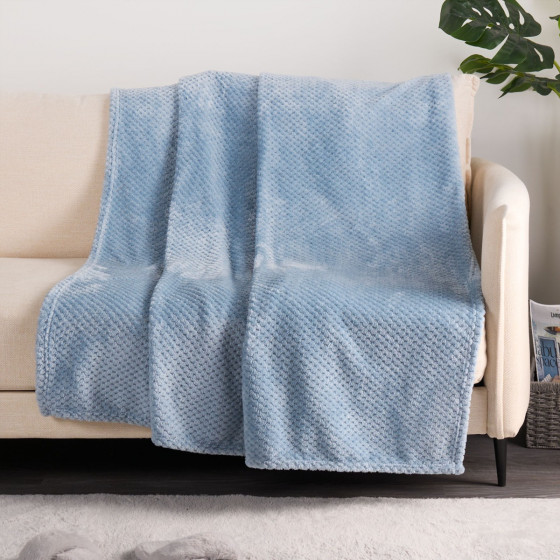 OHS Waffle Mink Throw, Blue - 200 x 240cm