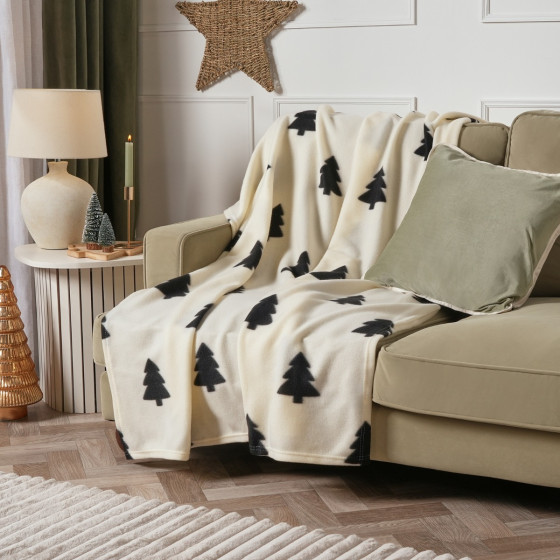 OHS Christmas Tree Print Fleece Throw - Cream
