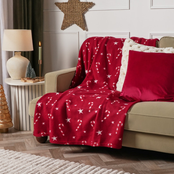 OHS Candy Cane Print Fleece Throw - Red