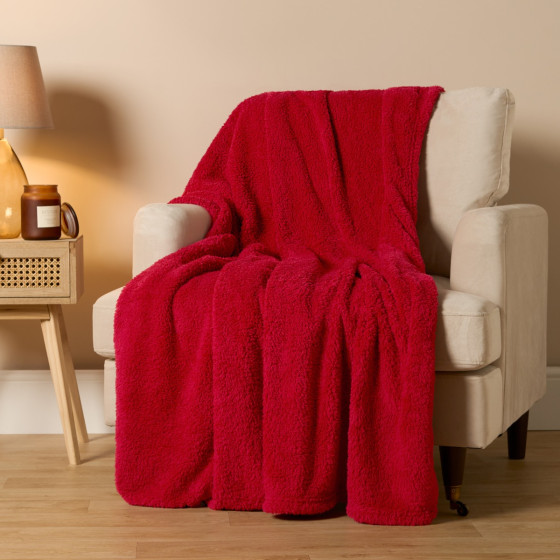 OHS Teddy Fleece Throw, Red - 200 x 240 cm
