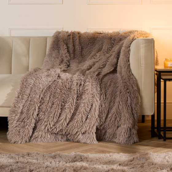 OHS Fluffy Fleece Throw, Natural - 125 x 150cm