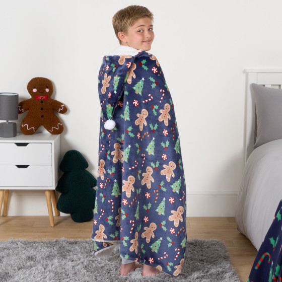 OHS Gingerbread Man Hooded Santa Blanket - Navy 