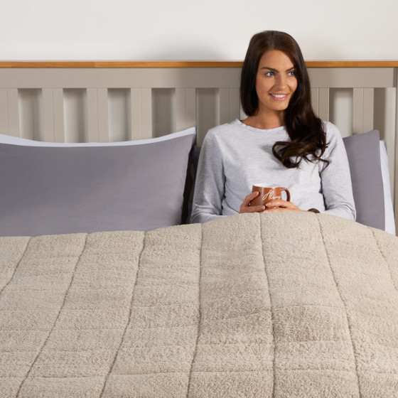 OHS Teddy Fleece Weighted 4kg Blanket, Natural - 125 x 150cm