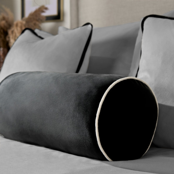 OHS Matte Velvet Bolster Cushion - Black/Cream