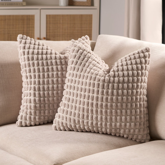 OHS 2 Pack Bobble Textured Cushion Covers, 45 x 45cm - Natural