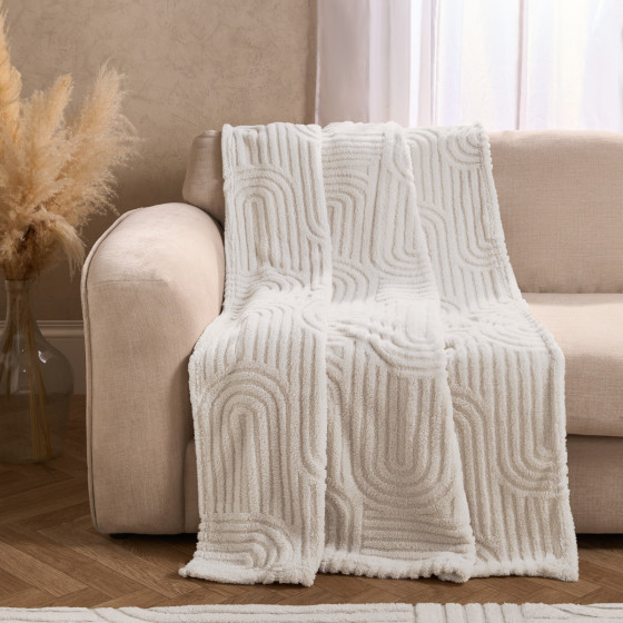 OHS Tufted Arches Teddy Fleece Throw, Stone - 125 x 150cm