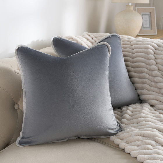 OHS Matte Velvet Piped Edge Cushion Covers - Charcoal