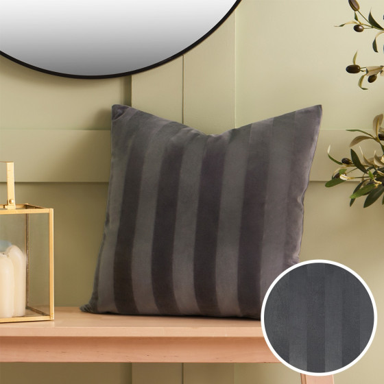 OHS Stripe Velvet Cushion Covers - Charcoal