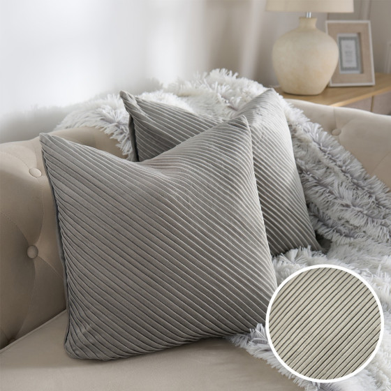 OHS 2 Pack Pleated Velvet Cushion Covers, Grey - 45 x 45cm