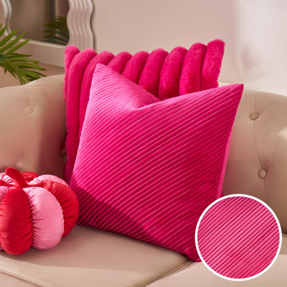 OHS Pleated Velvet Cushion Covers - Hot Pink