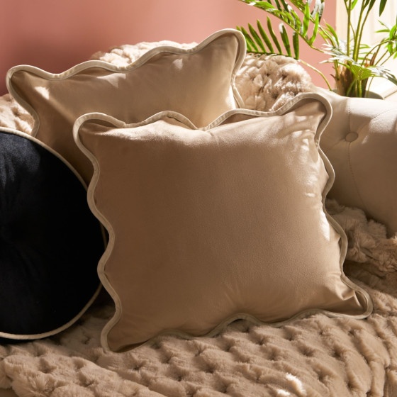 OHS Matte Velvet Scallop Edge Cushion Covers - Natural/Cream