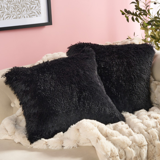 OHS Fluffy Cushion Covers, Black - 45 x 45cm