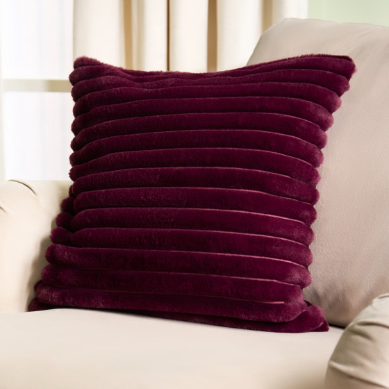 OHS Faux Fur Thick Ribbed Cushion Covers - Burgundy