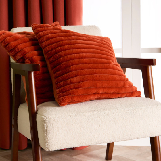 OHS Faux Fur Thick Ribbed Cushion Covers - Rust