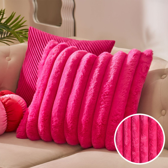 OHS Jumbo Faux Fur Rib Cushion Covers, Hot Pink - 45 x 45cm
