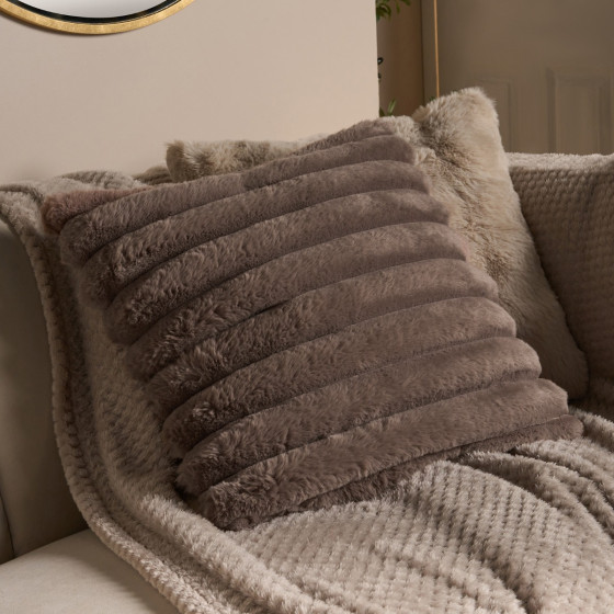 OHS Jumbo Faux Fur Rib Cushion Covers, Mink - 45 x 45cm