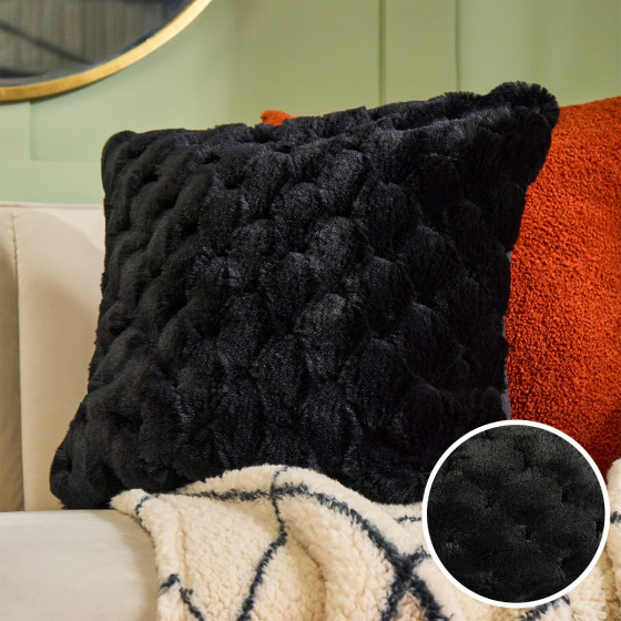 OHS Jumbo Waffle Fur Cushion Cover - Black