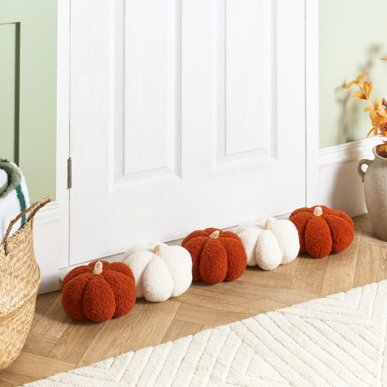 OHS Boucle Pumpkin Shaped Draught Excluder - Rust/White