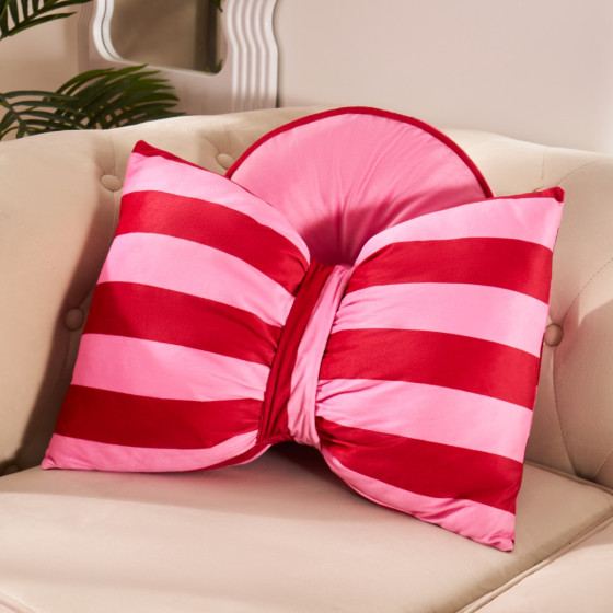 OHS Striped Bow Shaped Cushion - Pink/ Red