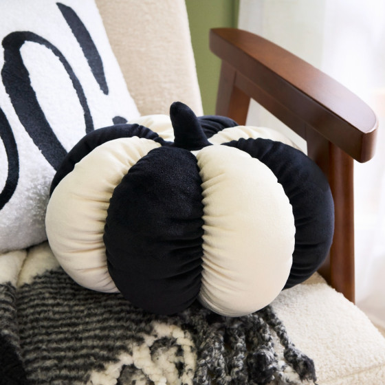 OHS Velvet Stripe Pumpkin Cushion - Monochrome