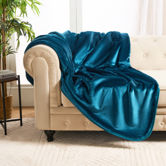 OHS Faux Fur Mink Throw - Teal