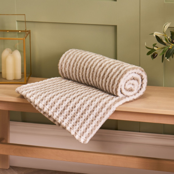 OHS Printed Waffle Fleece Throw - Mink Stripe