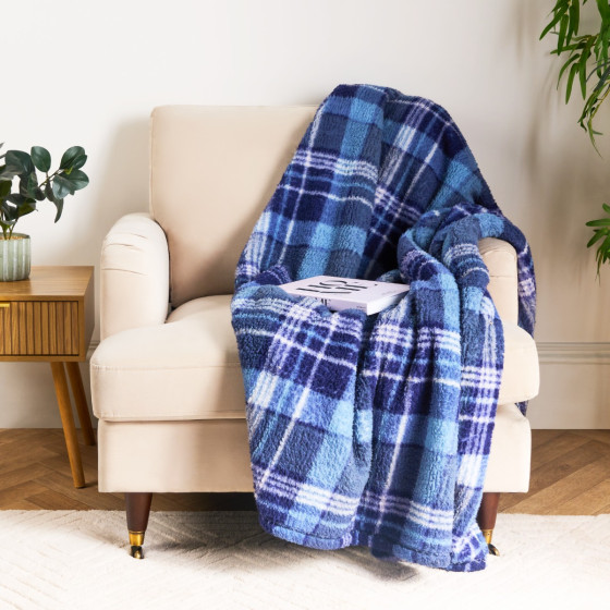 OHS Winter Check Teddy Throw - Navy