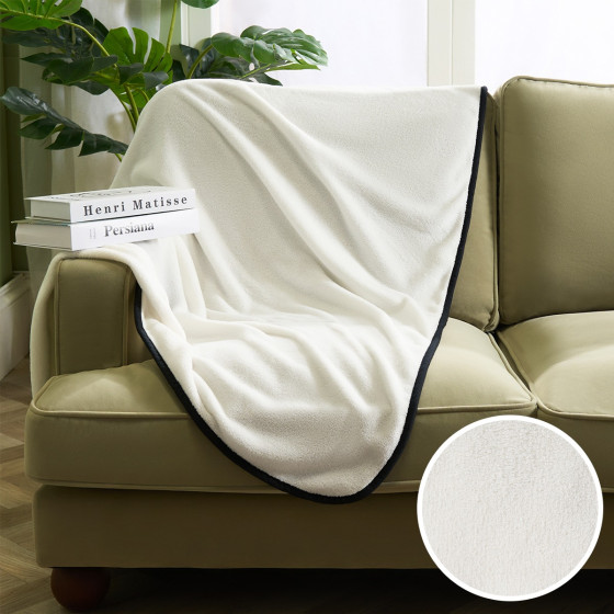 OHS Piped Edge Throw - Cream/ Black