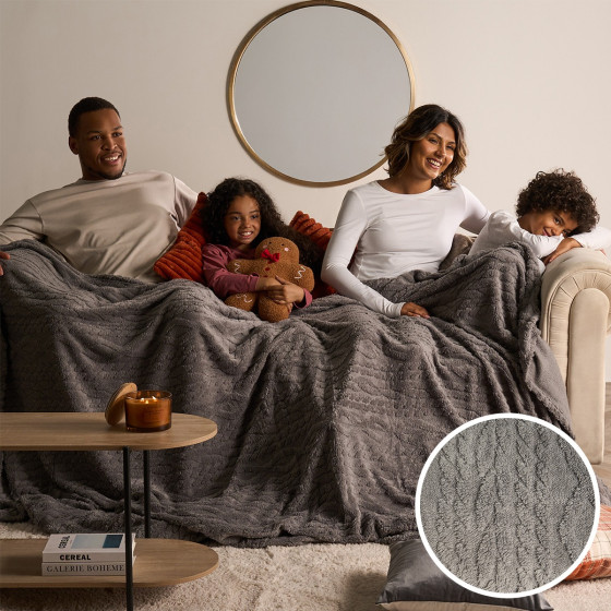 OHS Cable Knit Family Throw - Grey