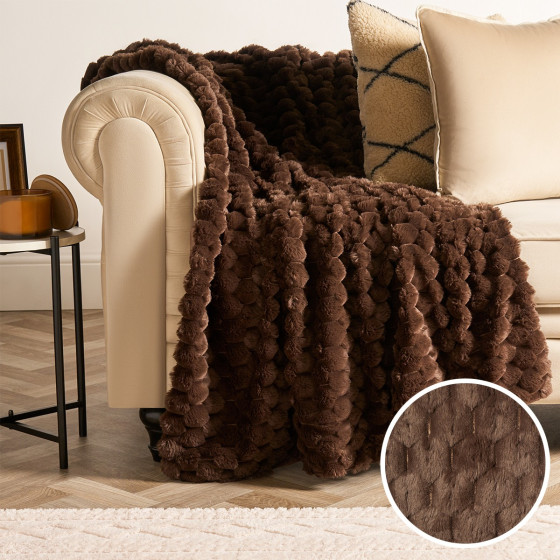 OHS Waffle Faux Fur Throw - Chocolate
