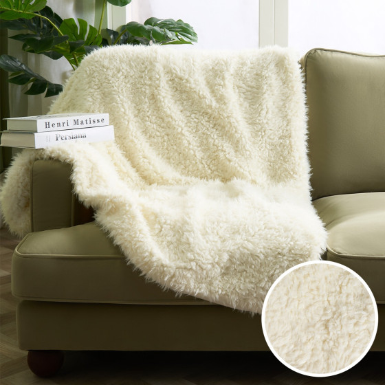 OHS Sofia Faux Fur Throw - Cream