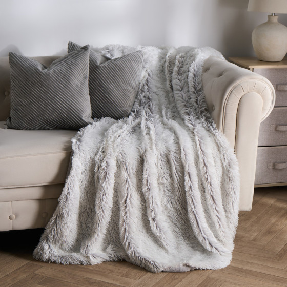 OHS Marl Fluffy Throw - Grey