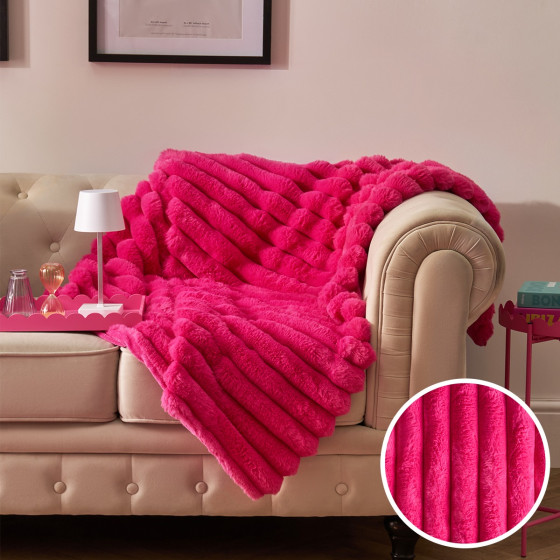 OHS Jumbo Faux Fur Ribbed Throw - Hot Pink