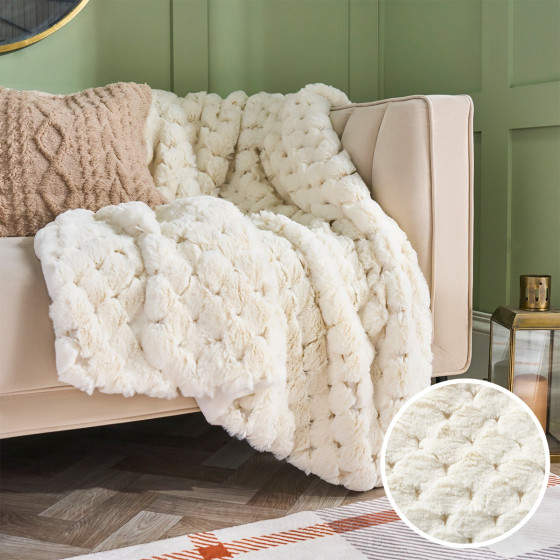 OHS Jumbo Waffle Fur Throw - White