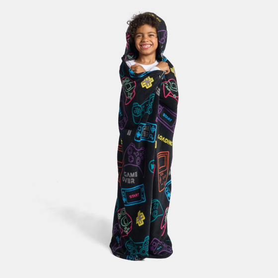 OHS Gaming Print Hooded Blanket - Black