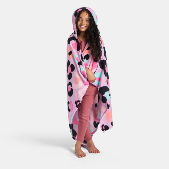 OHS Leopard Print Hooded Blanket - Lilac